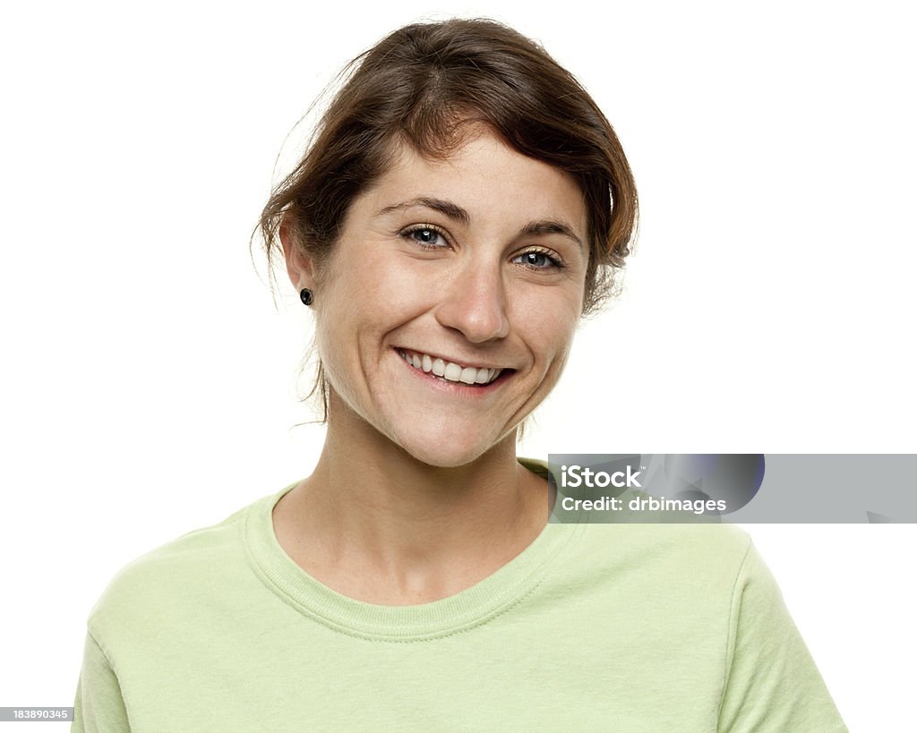 Happy Smiling Young Woman Portrait Portrait of a woman on a white background. Real People Stock Photo