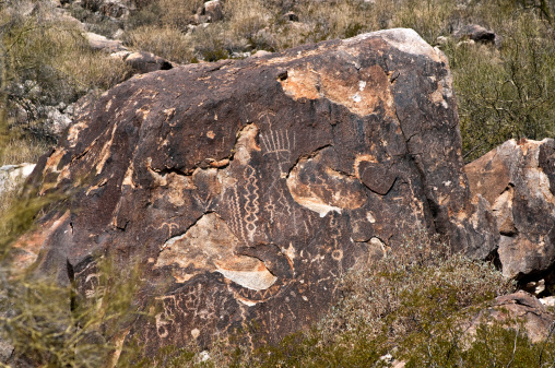 Petroglyphs on a rock in Arizona near Phoenix.
