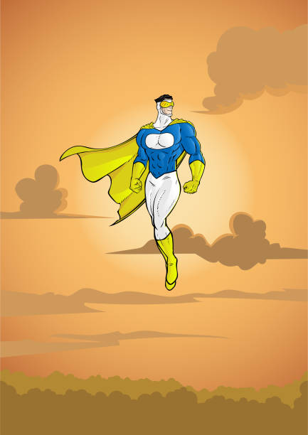 Vector Cartoon Pop Art Superhero Flying Floating in the Air Stock Illustration vector art illustration