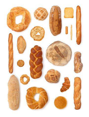 Different breads isolated on white.