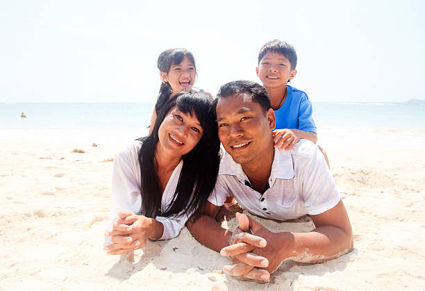 istock Asian family lying on the beach. 183890737