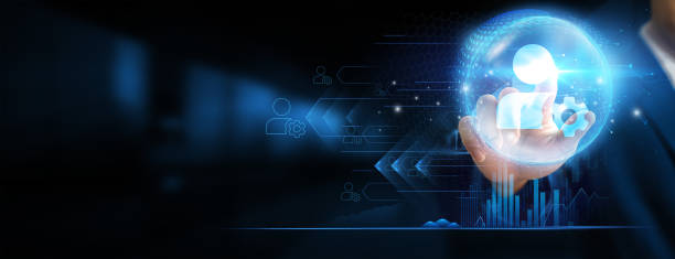 istock Hand touching global network connection and administration overseeing the seamless integration of technology within the intricate network structure. Innovation networking on a dark background. 1838911763