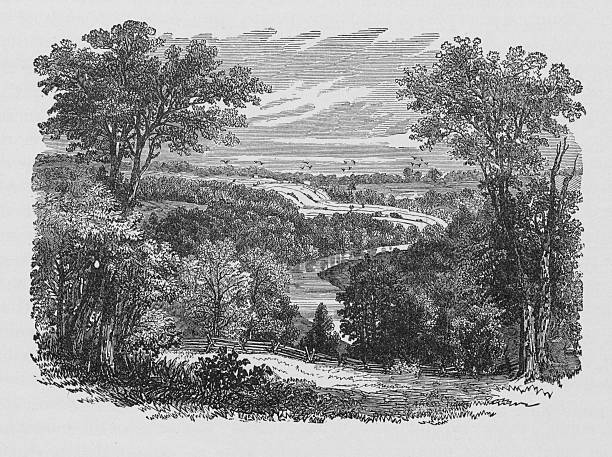 19. jahrhundert illustration von new englands landschaft - engraving rural scene engraved image men stock-grafiken, -clipart, -cartoons und -symbole