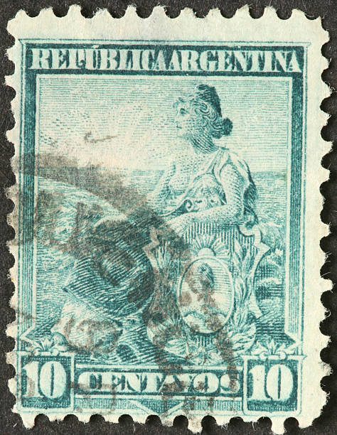 istock classic ancient woman with shield on an old Argentina stamp 183892099