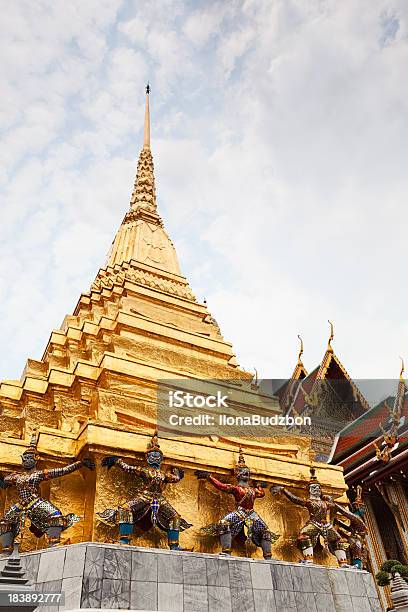 Guardians Surrounding Gold Temple Bangkok Stock Photo - Download Image Now - Architectural Feature, Architecture, Art