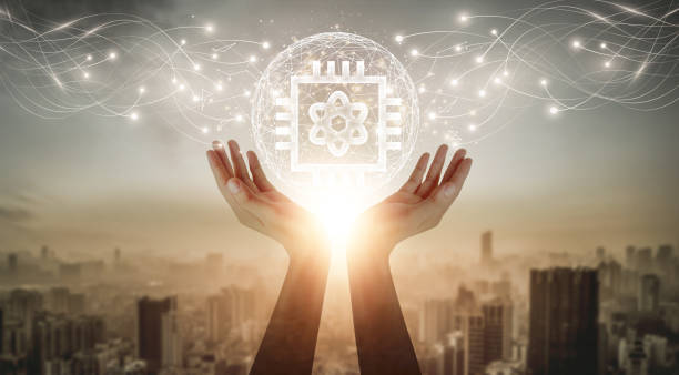 istock Businessman holding global network and quantum computing connection on city background, advancing technology in finance and data analytics. 1838928047