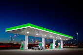 Green Gas Station Lights at Night