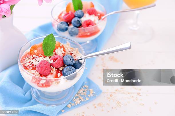 Yogurt Dessert Stock Photo - Download Image Now - Berry Fruit, Blue, Blueberry