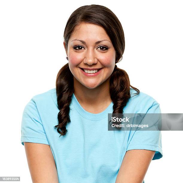 Kobieta Portret - zdjęcia stockowe i więcej obrazów Jasnoniebieski - Jasnoniebieski, T-shirt, 20-24 lata