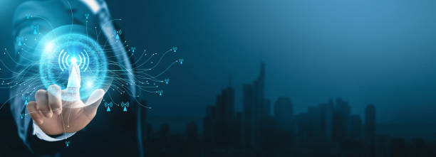 istock Telecommunications technology, businessman touching digital global network of data exchange. Digital connectivity on the forefront, establishing connection with the future of telecommunications. 1838935098