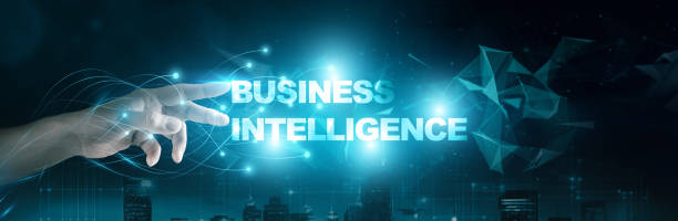 istock Businessman touching 'Business Intelligence (BI)' on global network connection, virtual screen dark city background. Innovative strategy for data-driven success. 1838936955