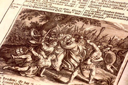 Jesus Christ and Roman Soldiers. Illustration from  an old german bible published by Johann Philipp Andrea in 1704See more BIBLE images here: