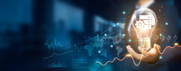 istock Businessman holding creative light bulb with growth graph and database icons. Leveraging innovation technology to develop new strategies and solutions that enhance successful and profitable operations 1838941647