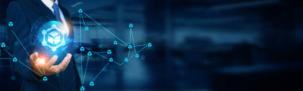 istock Businessman holding global structure networking and blockchain connection, decentralized ledger technology, smart contract service, cryptocurrency transactions, and decentralized network. 1838941653