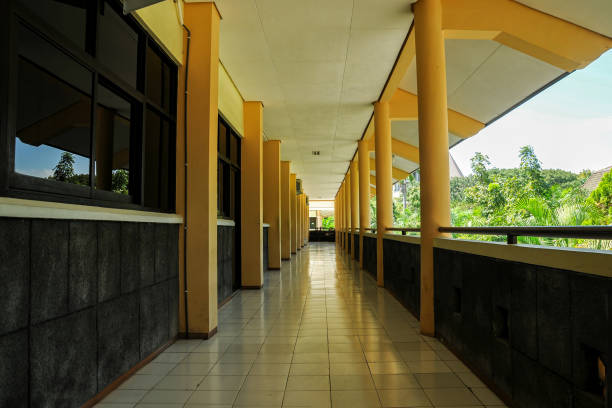 istock lecture building corridor with yellow walls with a modern design 1838942180