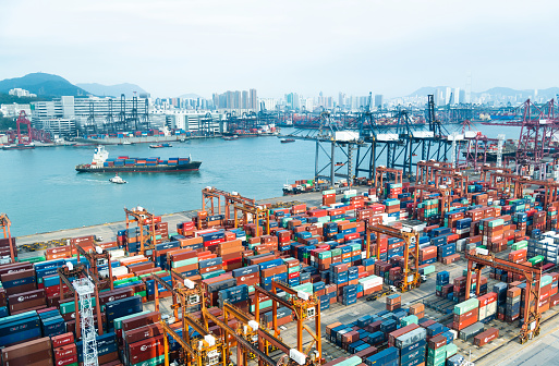 Container ship in the harbor.