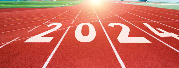 istock Running track with new year number 2024 1838959199