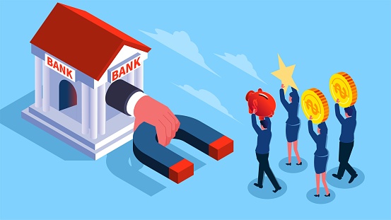 Attracting business investment, attracting loan customers or star savings subscribers, isometric banks hold a magnet in their hands to attract a group of businessmen