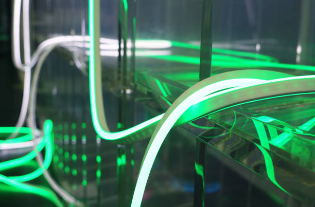 istock Green led neon flexible strip light curve shape background. 1838977748