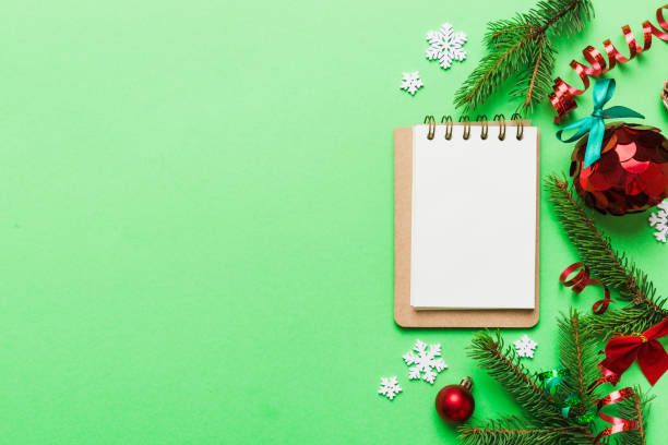 istock Christmas blank greeting card mock-up scene. Creative layout made of Christmas tree branches and paper card note. Flat lay. Nature New Year concept 1838986628