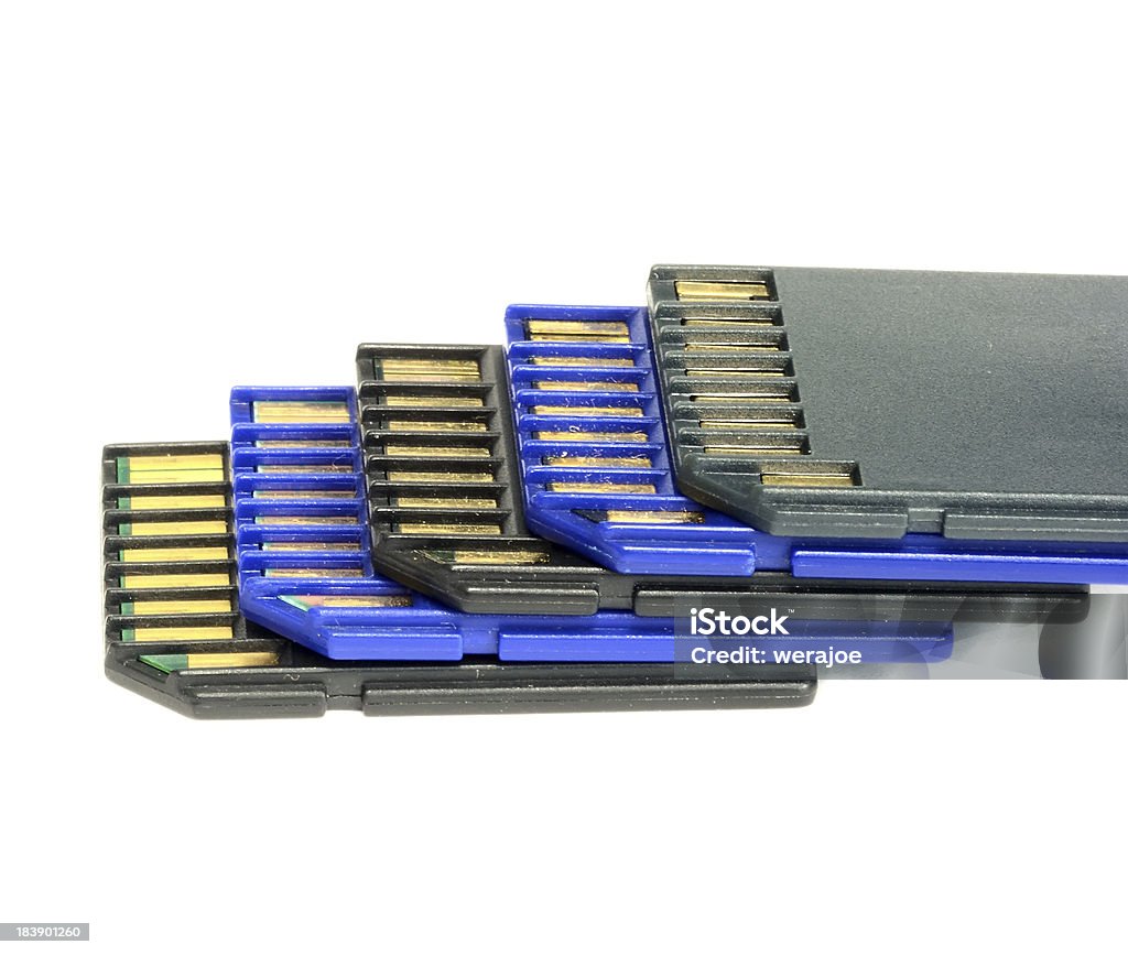 Preto e azul memória SD card isolado no fundo branco - Foto de stock de Azul royalty-free