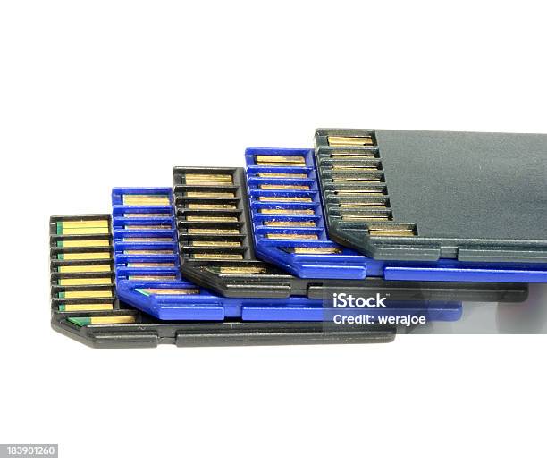Foto de Preto E Azul Memória Sd Card Isolado No Fundo Branco e mais fotos de stock de Azul