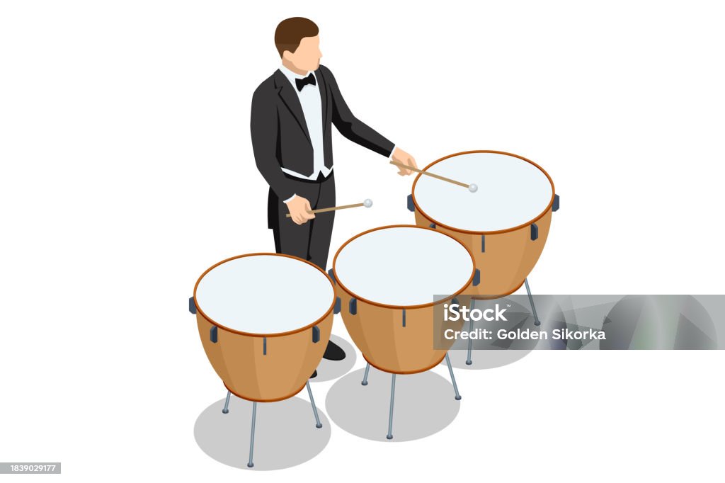 Tiompan Instrument Isometric Brown Timpani Isolated On White Background Timpani Percussion ...