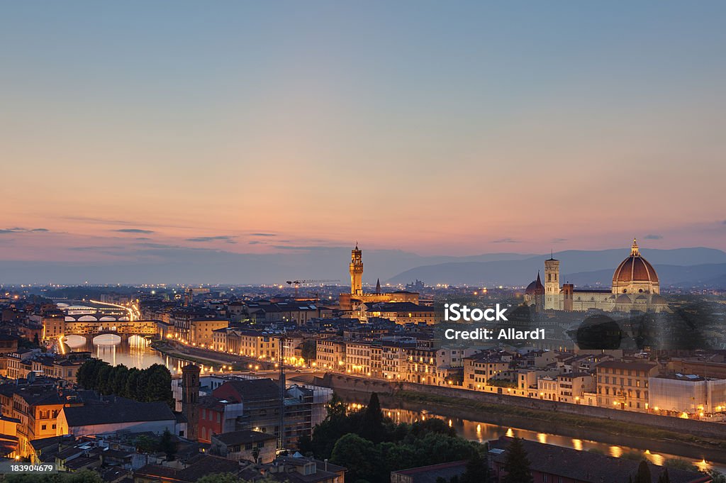 Skyline of Florence Italy at dusk Famous skyline of Florence, capital of Tuscany, Italy. Long exposure, captured at dusk. Architecture Stock Photo