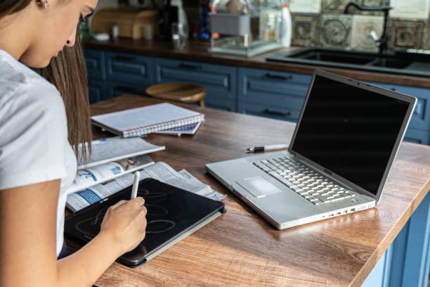 Teenager studying at home in post pandemic times.