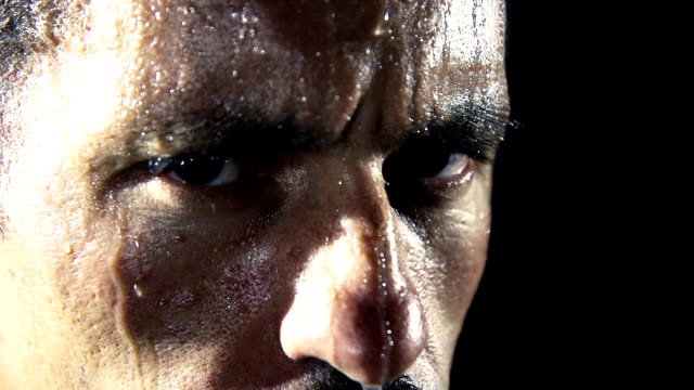 HD SUPER SLOW MO: Face All Covered With Sweat