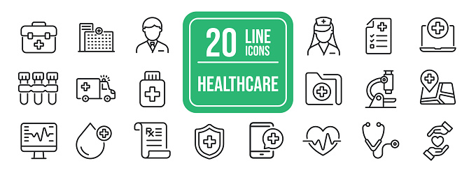 Healthcare thin line icons. Editable stroke. For website marketing design, logo, app, template, ui, etc. Vector illustration.