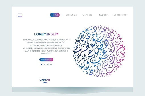 Creative Website layout Template, Contain Random Arabic Calligraphy Letters Without specific meaning in English, Vector illustration.