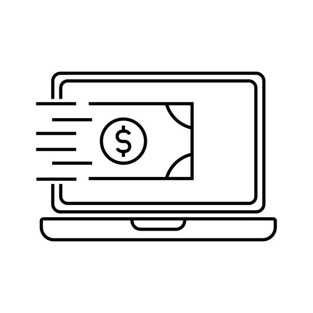 online payment icon illustration of online transaction, fast money transfer and payment icon vector coin outline stock illustrations