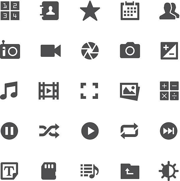 basic anwendungen/one-touch-serie - computer icon symbol icon set media player stock-grafiken, -clipart, -cartoons und -symbole