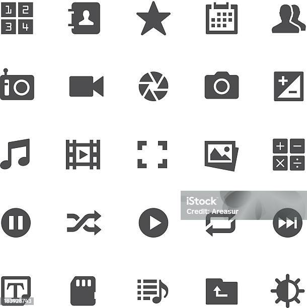Aplicações Básicasum Toque Série - Arte vetorial de stock e mais imagens de Símbolo de ícone - Símbolo de ícone, Mensagem com Foto, Câmara de Vídeo