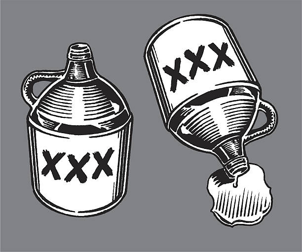 Moonshine Jugs Pen and ink style illustrations of moonshine jugs. Check out my "Vector Food and Utensils" light box for more. jug stock illustrations