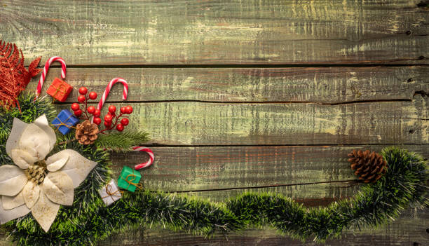 istock Traditional Holiday Decor Arrangement on Rustic Wooden Background 1839313952