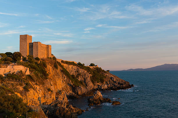 A view of the Rocca Aldobrandesca of Talamone  overlooking the coastal area of the town of Orbetello.Dominates the whole coast to the Argentario promontory.