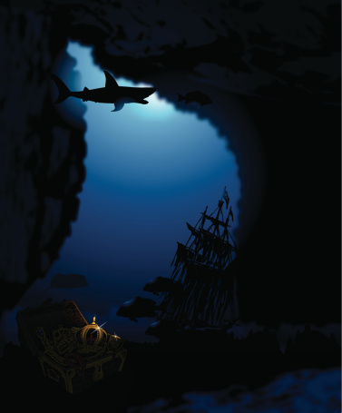 Moody background illustration of a sunken pirate's treasure. Check out my 