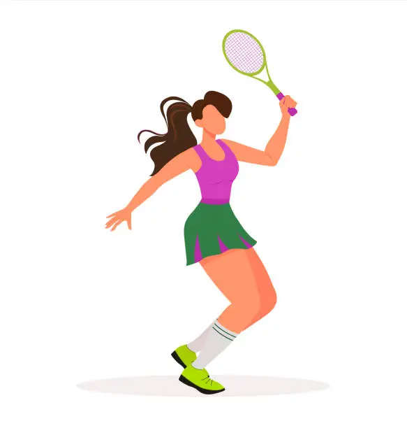 Vector illustration of Young woman play tennis. Flat vector illustration. Sport and active healthy lifestyle