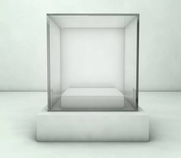 istock Empty glass showcase of 3D exhibition space on white 183933874