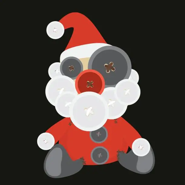 Vector illustration of Freaky Santa Claus doll made from buttons flat design vector illustration.
