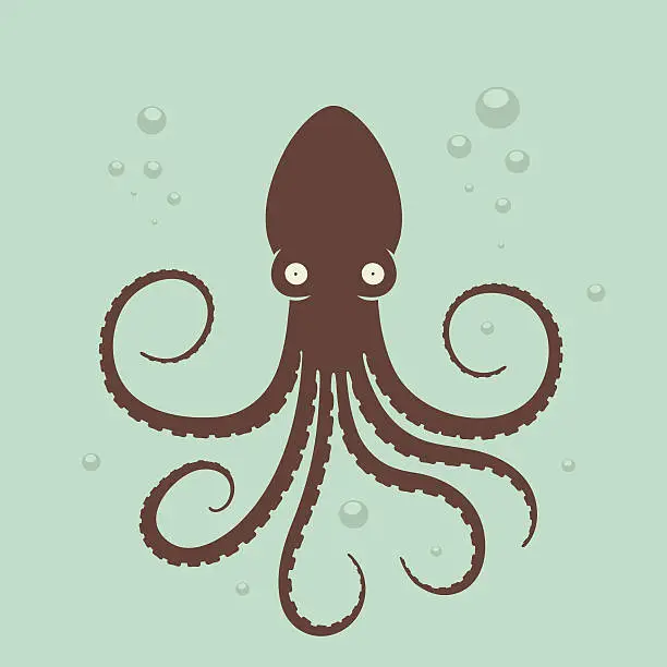 Vector illustration of Surprised Octopus in water and bubbles