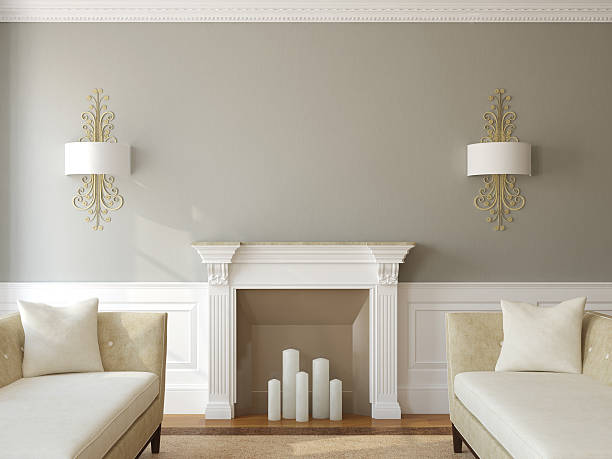 istock Modern living-room with fireplace. 183936911