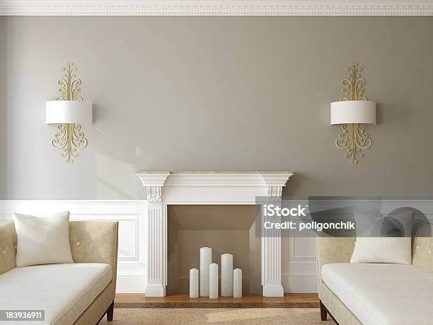 Modern Livingroom With Fireplace Stock Photo - Download Image Now - Digitally Generated Image, Fireplace, Apartment