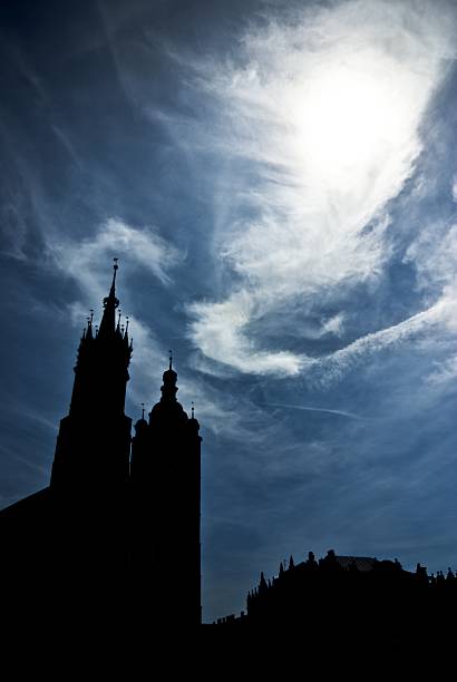 istock Scenic silhouette main square market, Cracow Poland 183937088