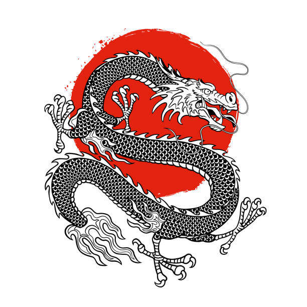 istock Hand Drawn of Asian Dragon Isolated in Vintage Style 1839376224