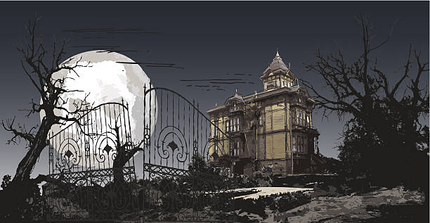 haunting manor - haunted house stock illustrations