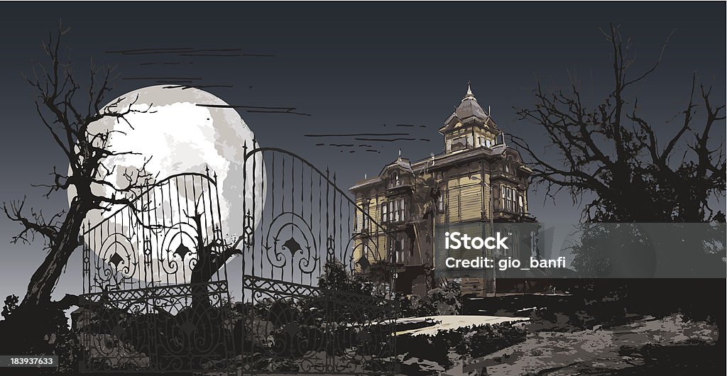 haunting manor vector illustration of haunting manor whit dead tree. Spooky stock vector