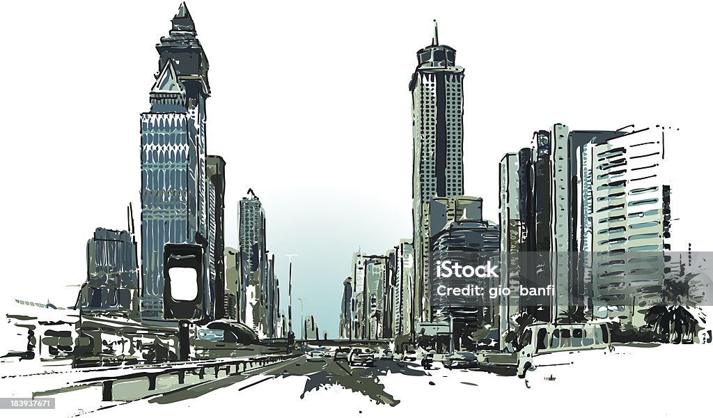 Dubai Skyline Vector illustration of Dubai Skyline in watercolour style. Each color is placed on a single level. You can easily change the colors or change details according to your needs. Dubai stock vector